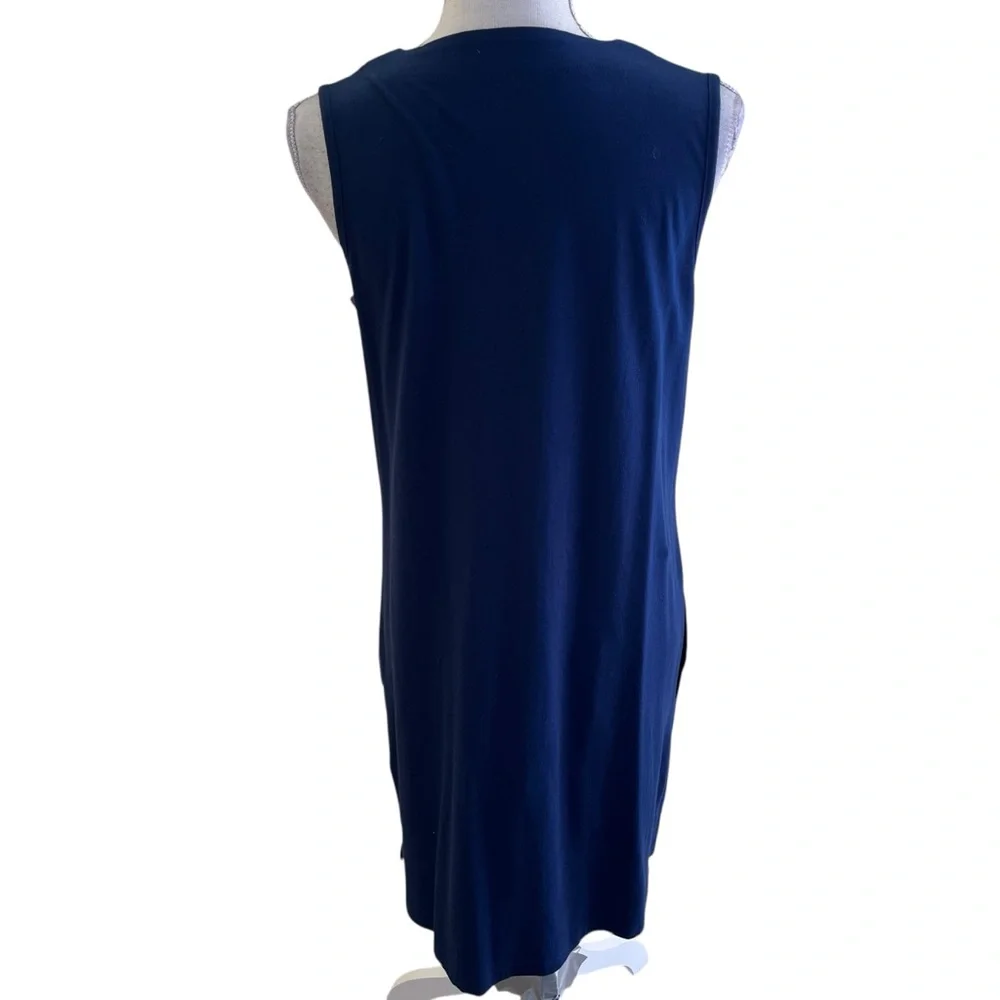 Lands' End Navy Blue Cotton Jersey Sleeveless Split Neck Shift with White Trim S